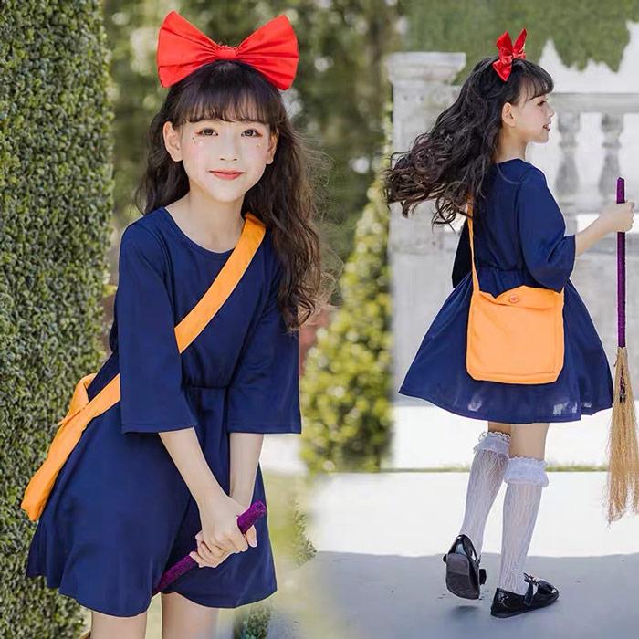 キキ 衣装 コスプレ ハロウィン コスチューム 子供 仮装 ワンピース カチューシャ バッグ 3点セット 魔女 女の子 - 画像 (2)