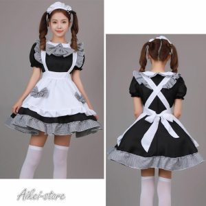 メイド 服 チェック柄 4点セット ワンピース エプロン 大きい ハロウィン 仮装 レディース 可愛い コスプレ 学園祭 文化祭 バレンタイン 喫茶店 メイドカフェー