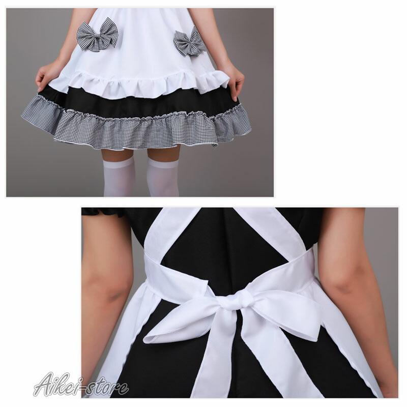 メイド 服 チェック柄 4点セット ワンピース エプロン 大きい ハロウィン 仮装 レディース 可愛い コスプレ 学園祭 文化祭 バレンタイン 喫茶店 メイドカフェー - 画像 (5)
