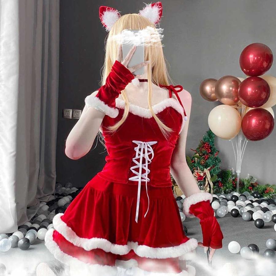 クリスマス キャットサンタ サンタクロース 猫耳 ねこみみ ケープなし サンタさん コスプレ 衣類 リアル 本格的 誕生日 室内 装飾メリークリスマス クリスマス用 - 画像 (7)