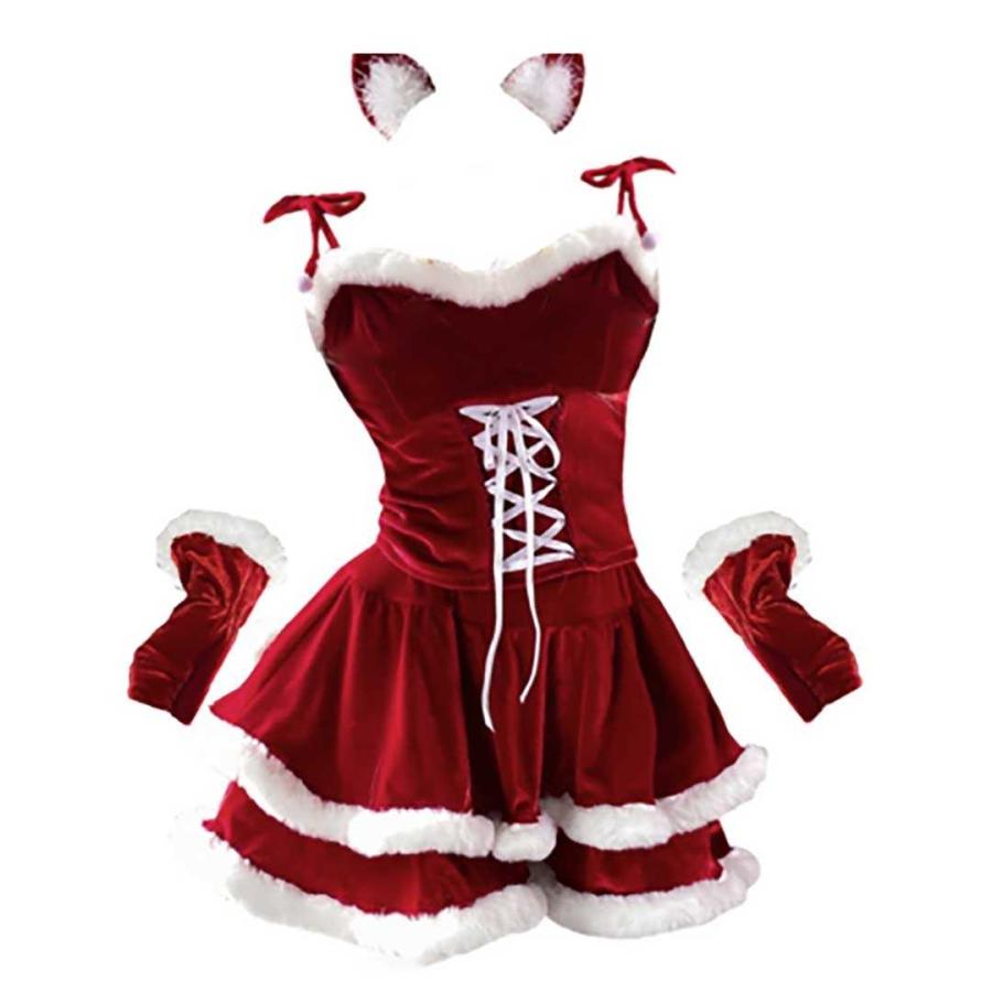 クリスマス キャットサンタ サンタクロース 猫耳 ねこみみ ケープなし サンタさん コスプレ 衣類 リアル 本格的 誕生日 室内 装飾メリークリスマス クリスマス用 - 画像 (9)