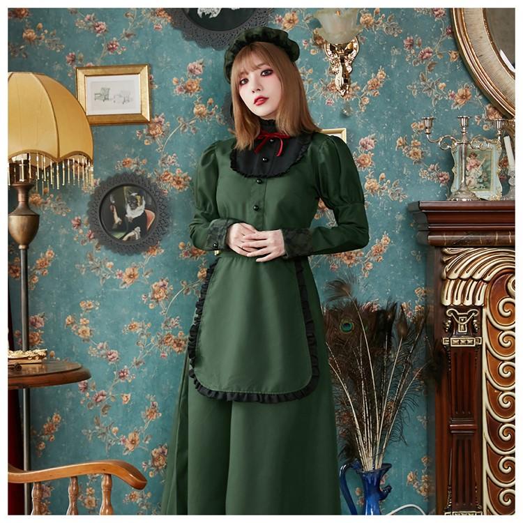 Brightlele ハロウィン コスプレ 仮装 洋館メイド メイド メイド服 緑 ロング ハロウィンコスプレ 大人 女性 可愛い レディース 衣装 コスチューム ハロウィン仮装 FKR - 画像 (5)