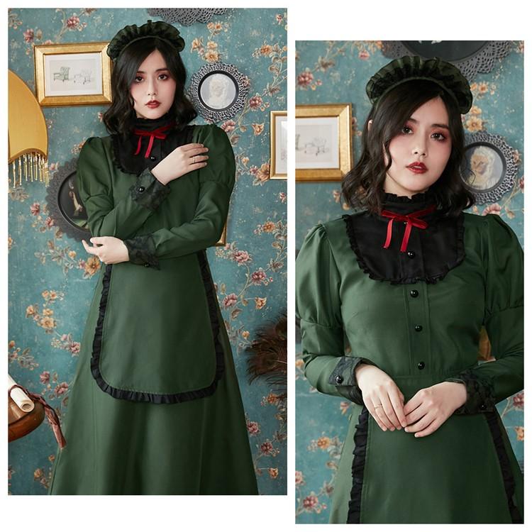 Brightlele ハロウィン コスプレ 仮装 洋館メイド メイド メイド服 緑 ロング ハロウィンコスプレ 大人 女性 可愛い レディース 衣装 コスチューム ハロウィン仮装 FKR - 画像 (6)