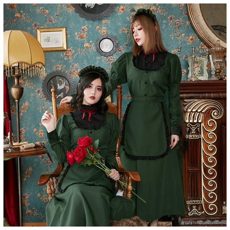 Brightlele ハロウィン コスプレ 仮装 洋館メイド メイド メイド服 緑 ロング ハロウィンコスプレ 大人 女性 可愛い レディース 衣装 コスチューム ハロウィン仮装 FKR - 画像 (7)