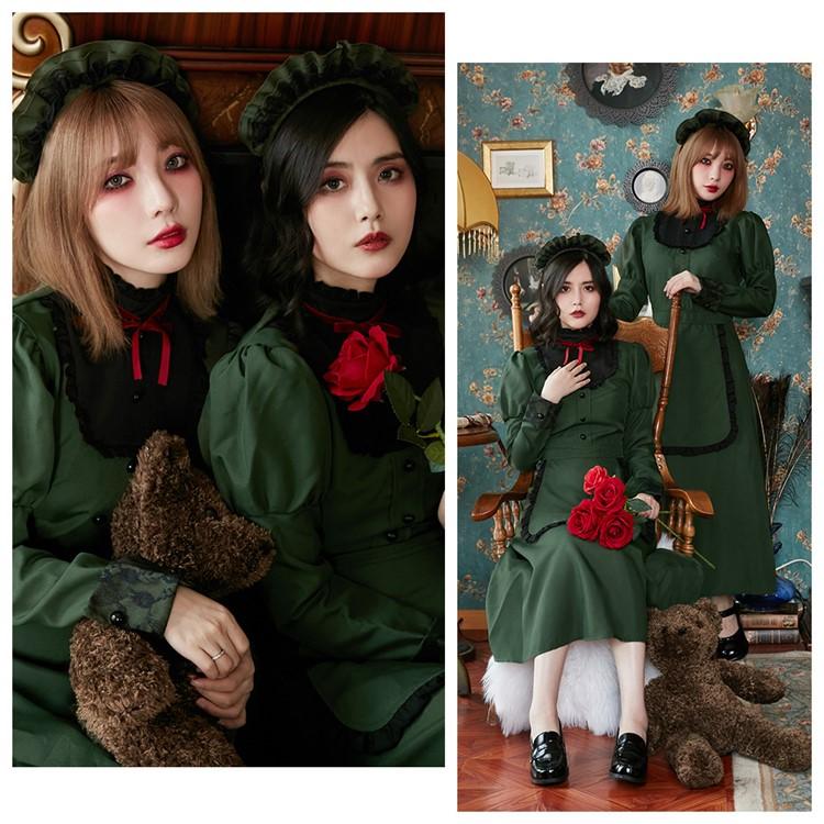 Brightlele ハロウィン コスプレ 仮装 洋館メイド メイド メイド服 緑 ロング ハロウィンコスプレ 大人 女性 可愛い レディース 衣装 コスチューム ハロウィン仮装 FKR - 画像 (8)