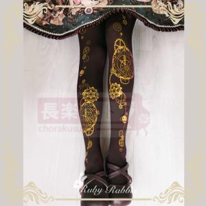 ルビーラビット占星時計オリジナルロリータタイツ春夏ゴールドプリントソックス