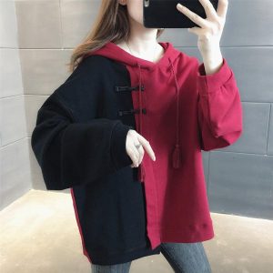 2color パーカー 普段着 チャイナボタン フリンジ ゆったり 可愛い 合わせやすい