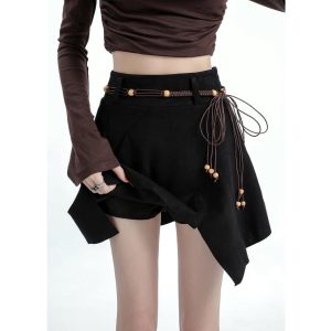 2color ボトムス 不規則 レディース ミニスカート スエード ブラック コーヒー色