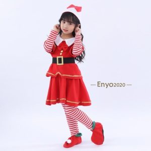 コスプレ クリスマス衣服 子供服 コスチューム サンタクロース サンタ 女の子 上下セット 帽子付き 靴付き 4点セット 可愛い イベント