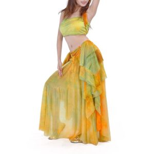 ベリーダンス衣装、部族の絞り染めのベリーダンスのトップとスカート