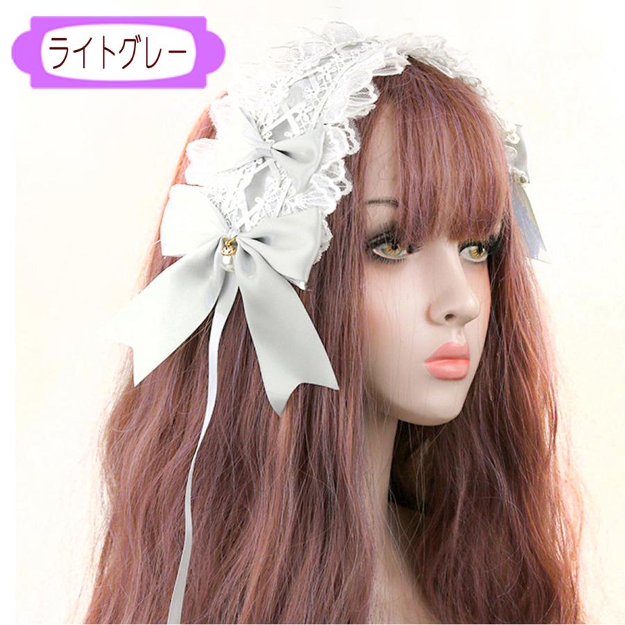 ヘッドドレス カチューシャ コスプレ ゴスロリ リボン ヘアアクセ ハロウィン ロリータ メイド サックス ボルドー 黒 ピンク lolita ロリィタ - 画像 (7)