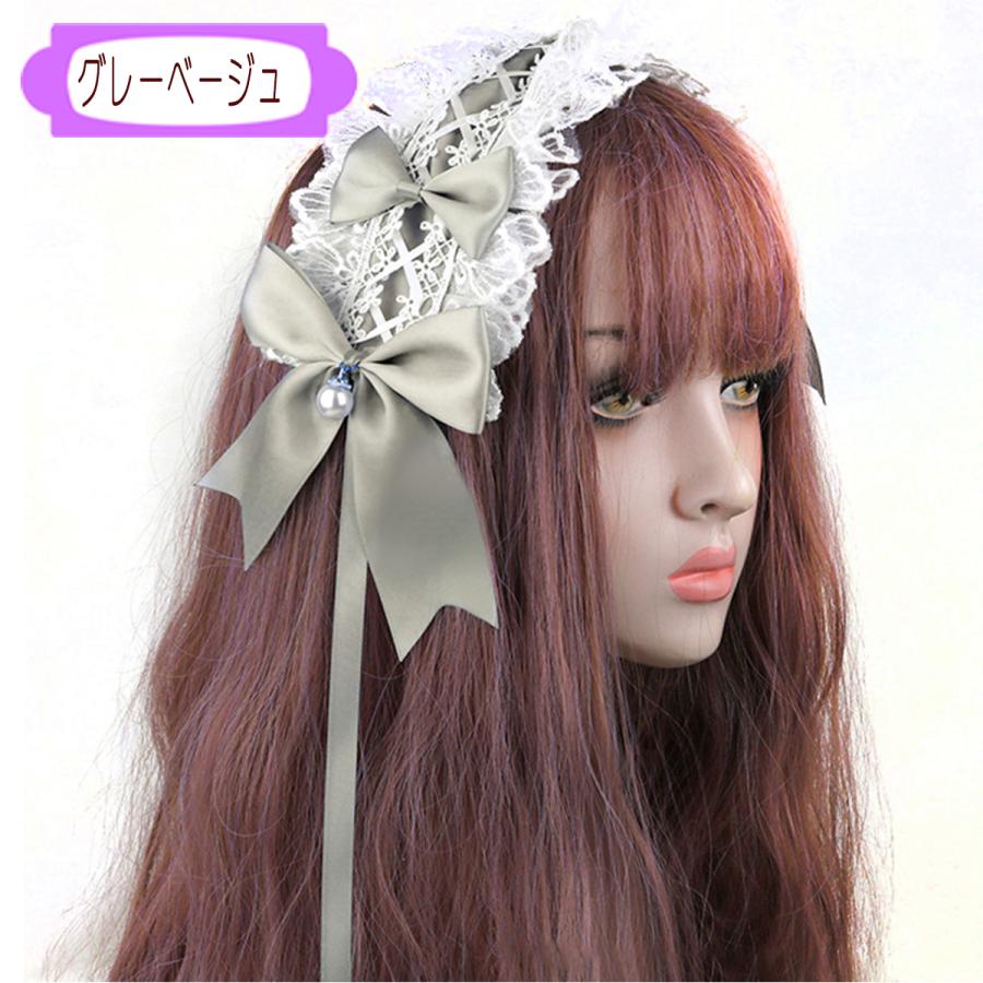 ヘッドドレス カチューシャ コスプレ ゴスロリ リボン ヘアアクセ ハロウィン ロリータ メイド サックス ボルドー 黒 ピンク lolita ロリィタ - 画像 (8)