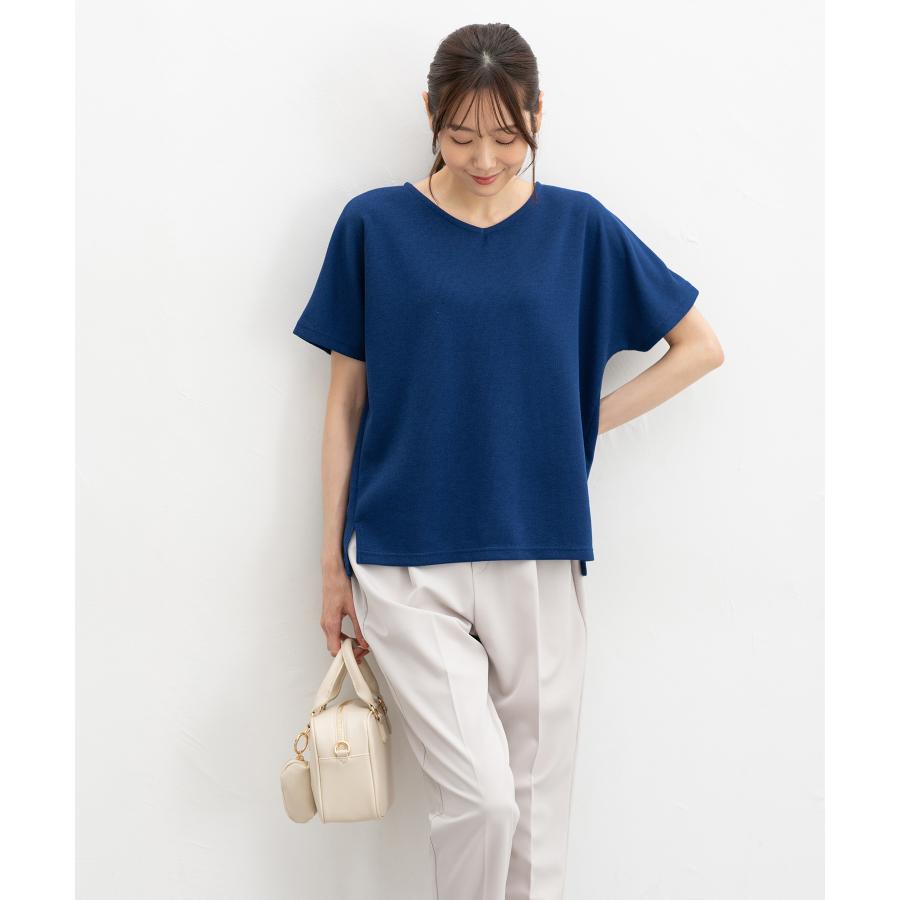 Honeys トップス カットソー 半袖 ドルマン袖 Vネック ストレッチ ラメ 無地 レーヨン混 スリット レディース SALE ハニーズ ラメドルマントップス - 画像 (5)