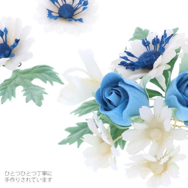 (Prices down4)成人式 髪飾り 振袖 3点セット「白、ブルーのお花」 お花成人式 卒業式 袴 コーム髪飾り フラワーコームss2509wkk15 - 画像 (3)