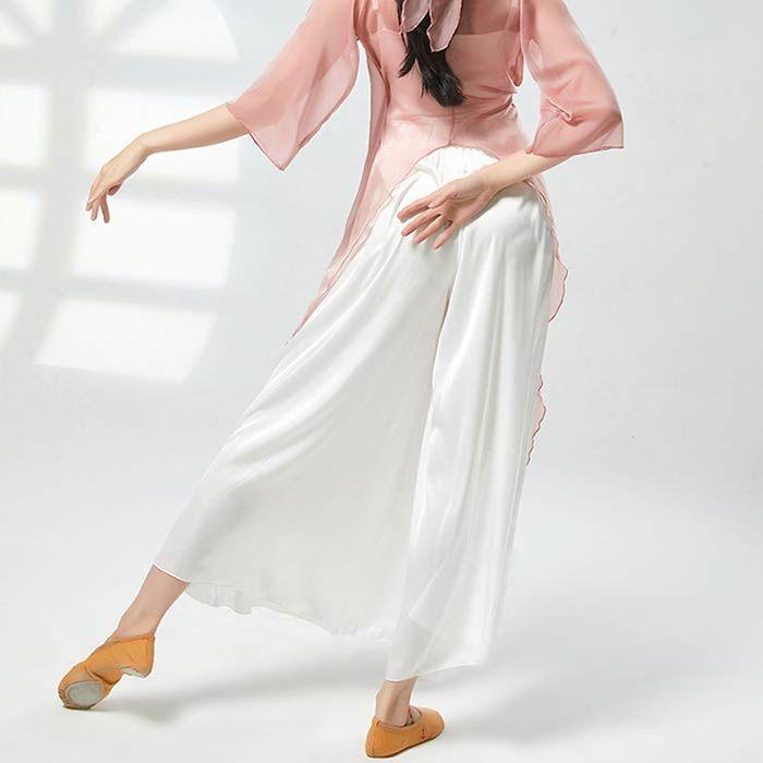 サテン ダンスパンツ 光沢あり ワイドパンツ レディース ガウチョパンツ ロング丈 ウエストゴム ボトムス ダンス着 レッスンウェア 社交ダンス バレエパンツ ヨ - 画像 (3)