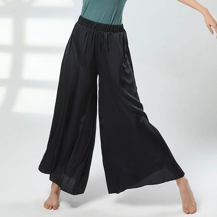 サテン ダンスパンツ 光沢あり ワイドパンツ レディース ガウチョパンツ ロング丈 ウエストゴム ボトムス ダンス着 レッスンウェア 社交ダンス バレエパンツ ヨ - 画像 (4)
