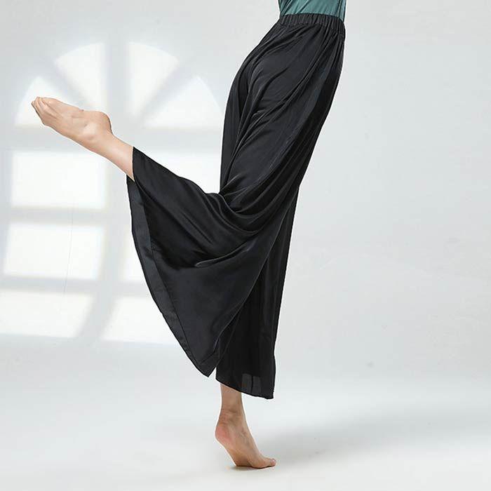 サテン ダンスパンツ 光沢あり ワイドパンツ レディース ガウチョパンツ ロング丈 ウエストゴム ボトムス ダンス着 レッスンウェア 社交ダンス バレエパンツ ヨ - 画像 (5)