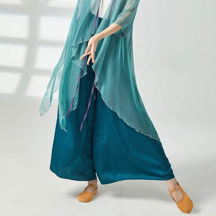 サテン ダンスパンツ 光沢あり ワイドパンツ レディース ガウチョパンツ ロング丈 ウエストゴム ボトムス ダンス着 レッスンウェア 社交ダンス バレエパンツ ヨ - 画像 (6)