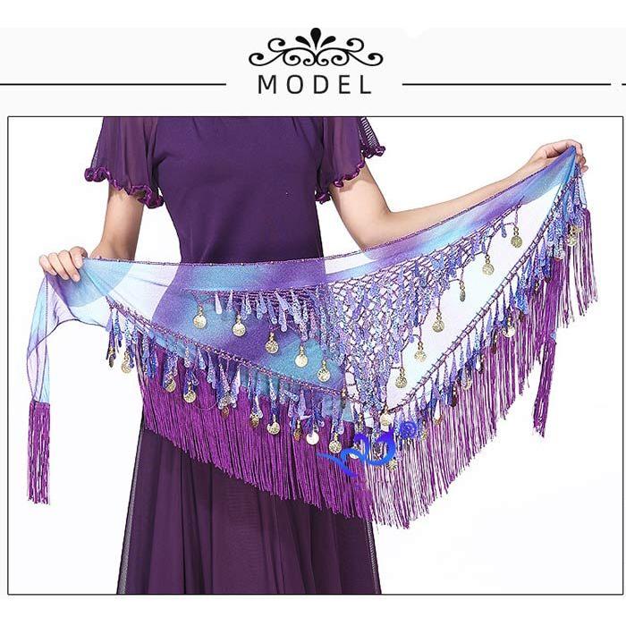 ベリーダンス ヒップスカーフ グラデーション フリンジ 腰巻き ヒップカバー ベリーダンス衣装 初心者向け スカーフ スパンコール キラキラ ヒップアクセサリー - 画像 (2)