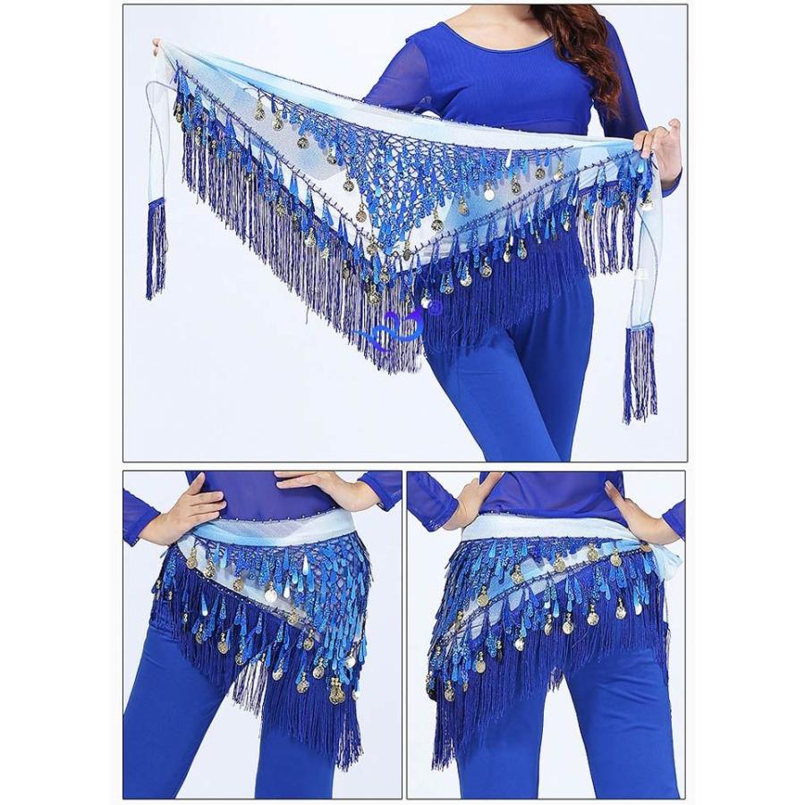 ベリーダンス ヒップスカーフ グラデーション フリンジ 腰巻き ヒップカバー ベリーダンス衣装 初心者向け スカーフ スパンコール キラキラ ヒップアクセサリー - 画像 (3)