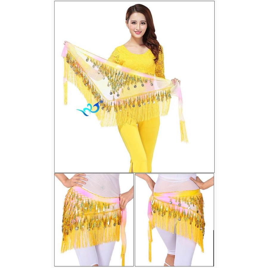 ベリーダンス ヒップスカーフ グラデーション フリンジ 腰巻き ヒップカバー ベリーダンス衣装 初心者向け スカーフ スパンコール キラキラ ヒップアクセサリー - 画像 (7)