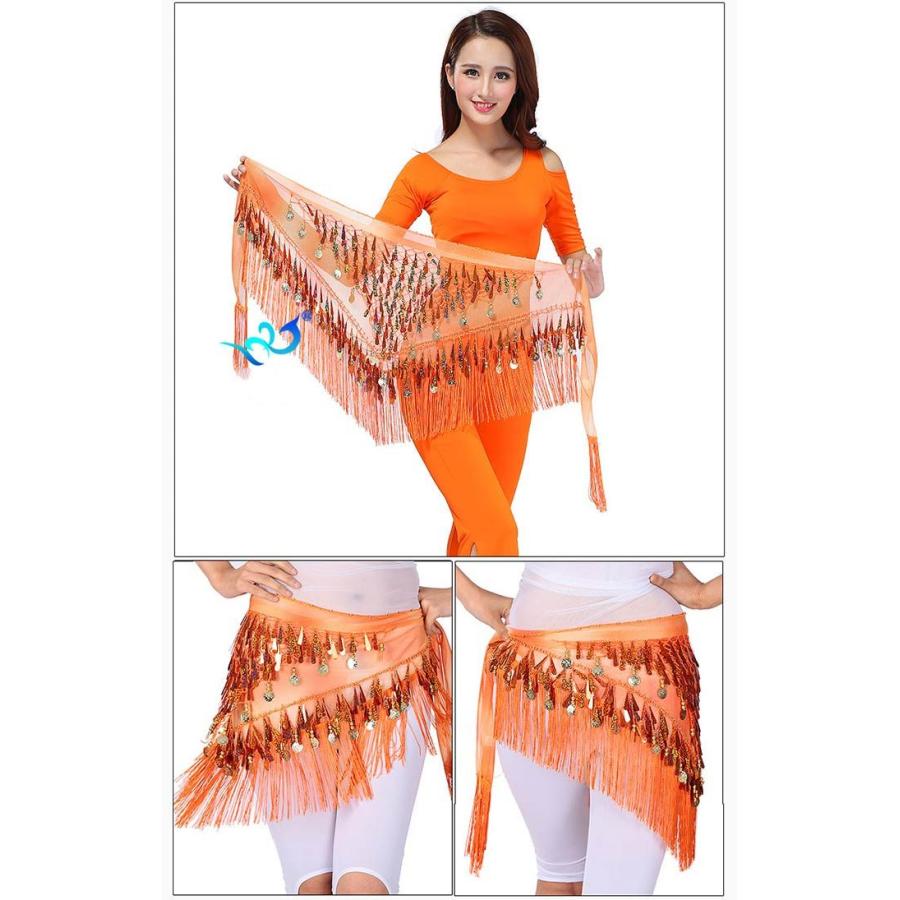 ベリーダンス ヒップスカーフ グラデーション フリンジ 腰巻き ヒップカバー ベリーダンス衣装 初心者向け スカーフ スパンコール キラキラ ヒップアクセサリー - 画像 (9)