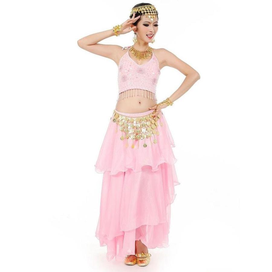 イベント 衣装 ベリーダンス セット アラビアン衣装 アラビアン仮装 全身3点セット(ブラトップス スカート チェーンベルト) レディース ダンス衣装 ダンス - 画像 (2)