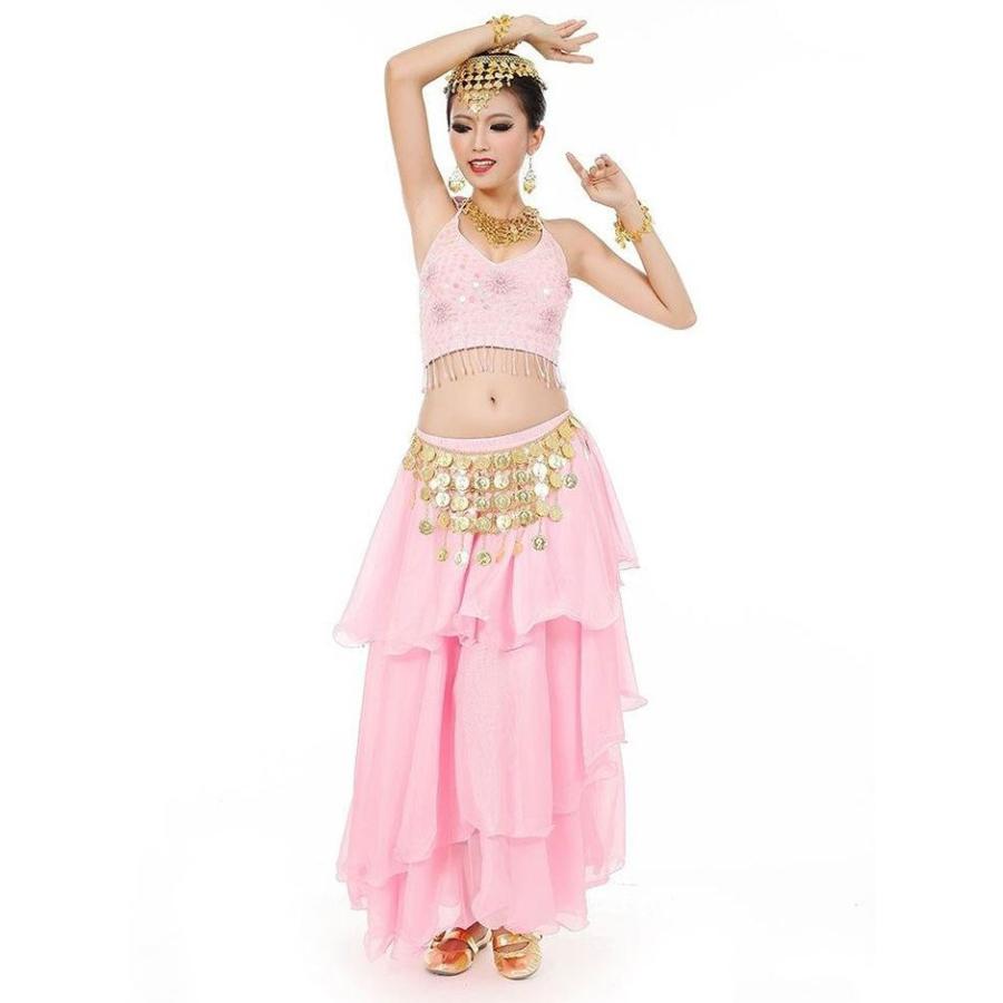 イベント 衣装 ベリーダンス セット アラビアン衣装 アラビアン仮装 全身3点セット(ブラトップス スカート チェーンベルト) レディース ダンス衣装 ダンス - 画像 (4)