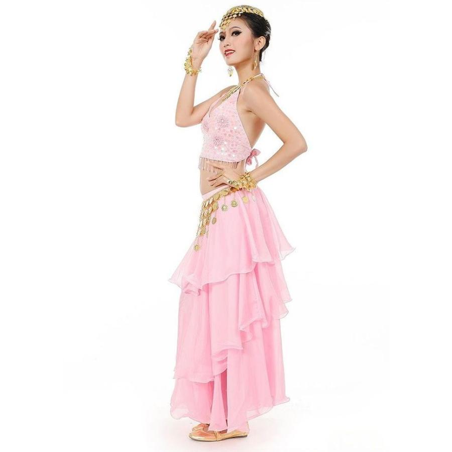 イベント 衣装 ベリーダンス セット アラビアン衣装 アラビアン仮装 全身3点セット(ブラトップス スカート チェーンベルト) レディース ダンス衣装 ダンス - 画像 (6)