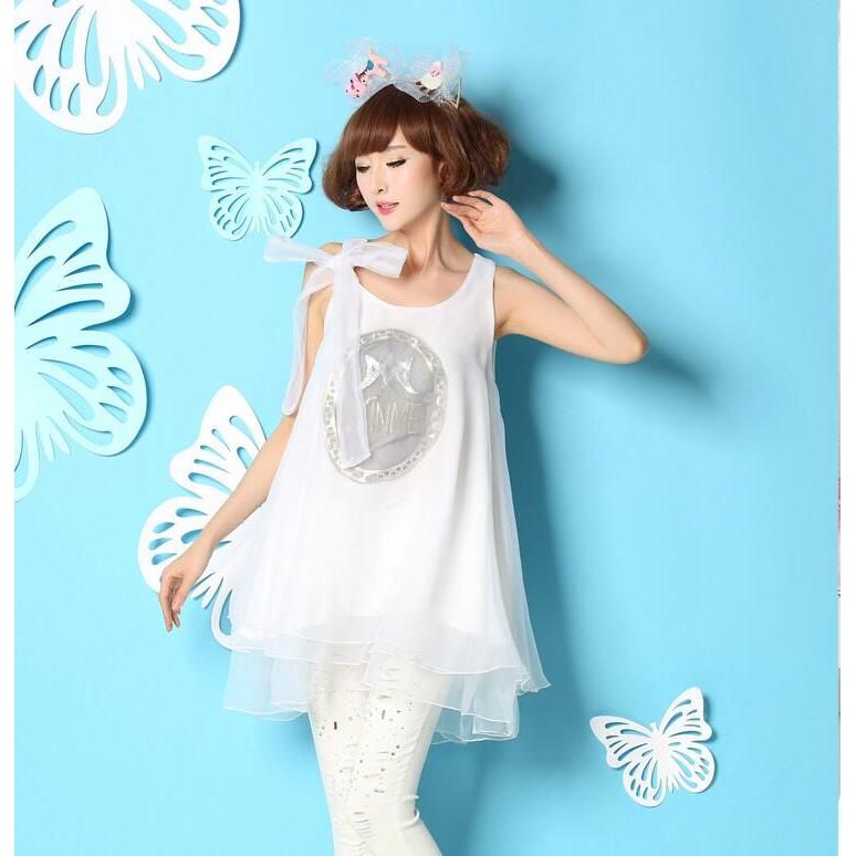 ミニドレス ミドル丈ワンピース ふわんり オーガンザ シフォン3枚重ね ノースリーブ Aライン トップス ワンピース レディース ボリューム ダンス衣装 ステージ - 画像 (5)