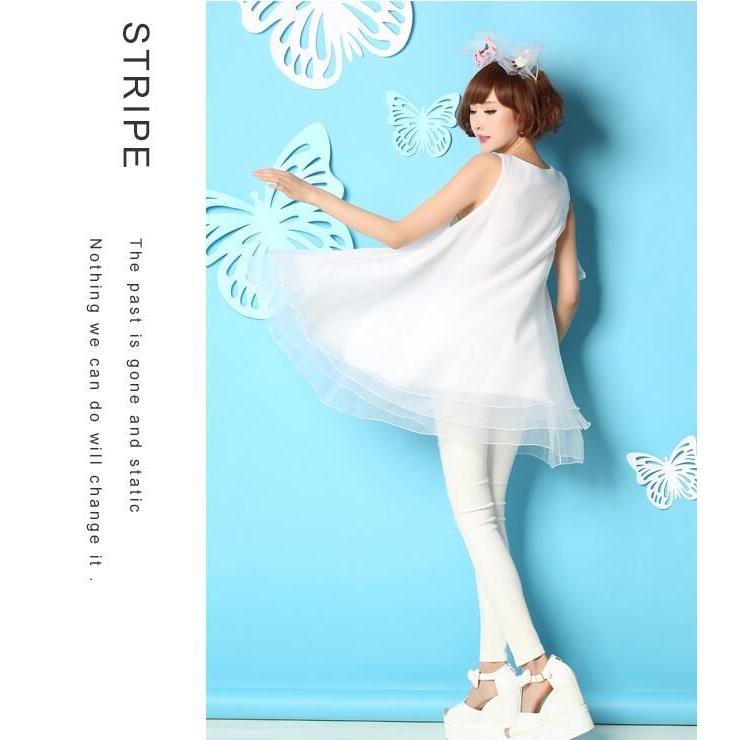 ミニドレス ミドル丈ワンピース ふわんり オーガンザ シフォン3枚重ね ノースリーブ Aライン トップス ワンピース レディース ボリューム ダンス衣装 ステージ - 画像 (6)