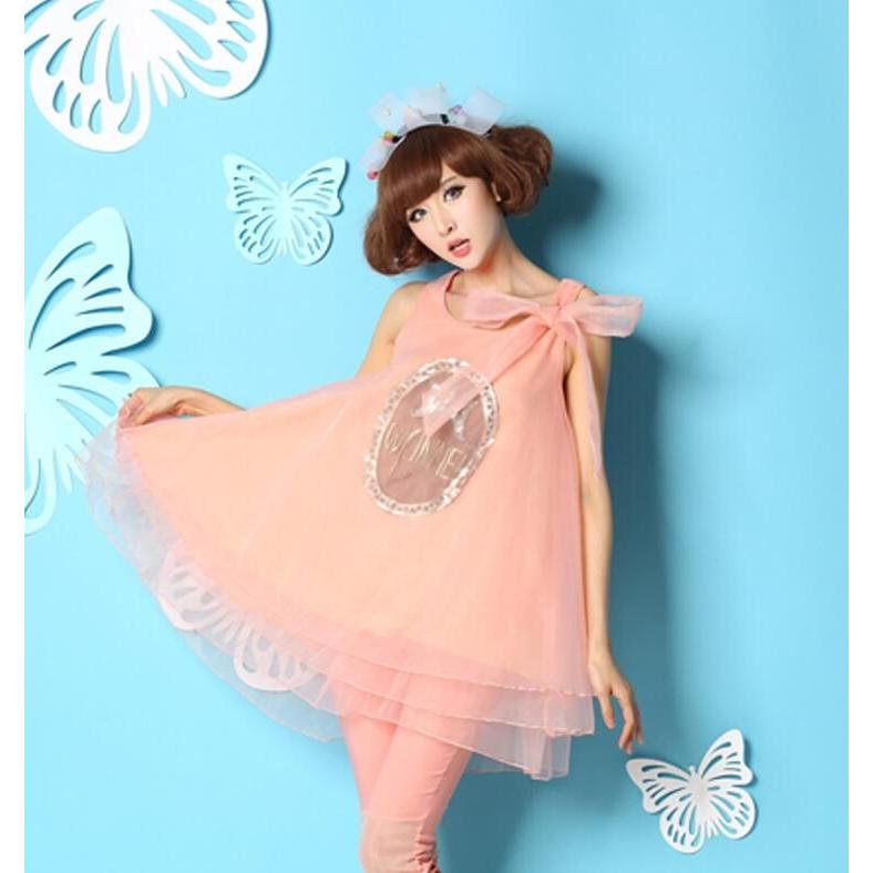 ミニドレス ミドル丈ワンピース ふわんり オーガンザ シフォン3枚重ね ノースリーブ Aライン トップス ワンピース レディース ボリューム ダンス衣装 ステージ - 画像 (8)