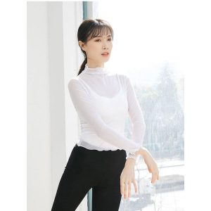 バレエ トップス 長袖 ストレッチメッシュ シースルー ハイネック レディース 大人 バレエトップス レッスン 着 バレエ用品 ダンス ヨガ ウェア 社交ダ