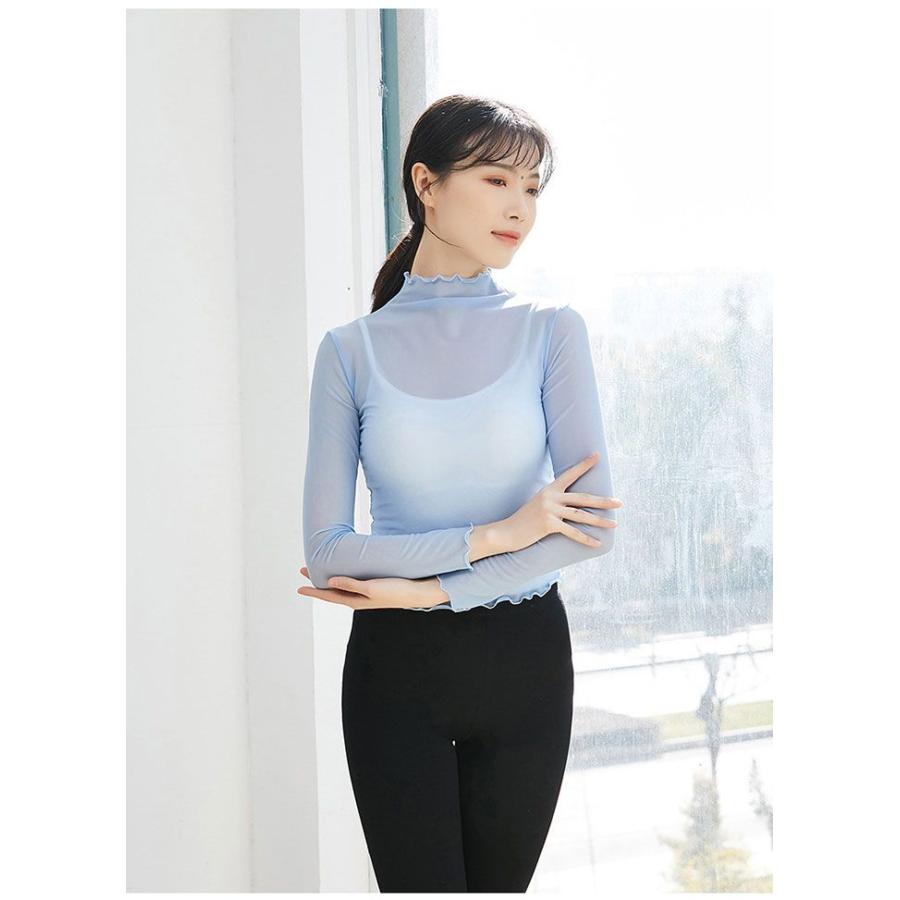 バレエ トップス 長袖 ストレッチメッシュ シースルー ハイネック レディース 大人 バレエトップス レッスン 着 バレエ用品 ダンス ヨガ ウェア 社交ダ - 画像 (8)