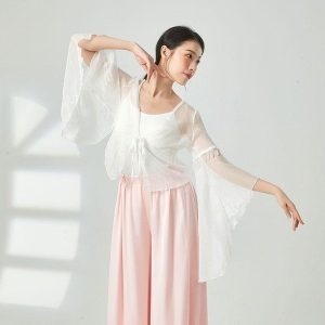 ダンス衣装 トップス シースルー 長袖 ふんわり 美シルエット おしゃれ ビース ダンストップス レディース 大人 ダンス 衣装 レッスン着 シフォン 動きやすい 発