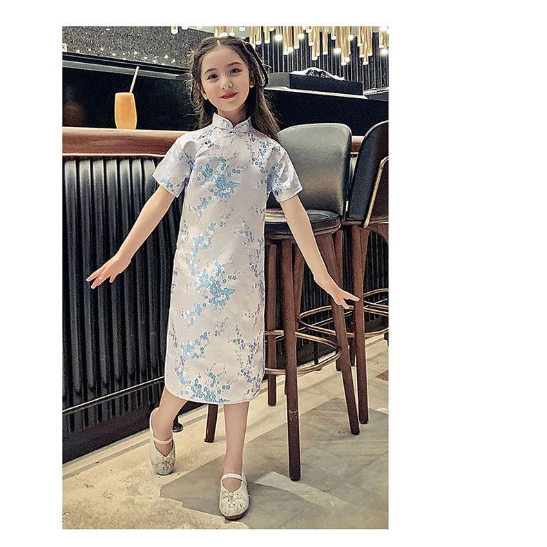 子供 チャイナドレス ショート丈 半袖 梅柄 新年 パーティードレス 発表会 演奏会 ドレス ワンピース チャイナ かわいい コスプレ ハロウ - 画像 (4)