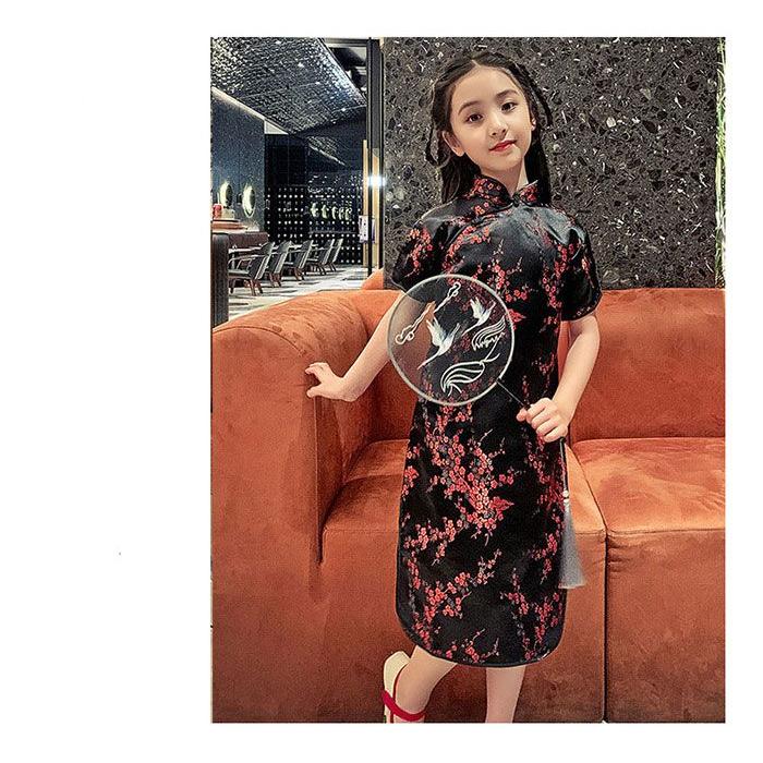 子供 チャイナドレス ショート丈 半袖 梅柄 新年 パーティードレス 発表会 演奏会 ドレス ワンピース チャイナ かわいい コスプレ ハロウ - 画像 (6)