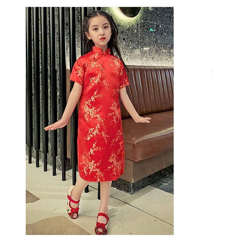 子供 チャイナドレス ショート丈 半袖 梅柄 新年 パーティードレス 発表会 演奏会 ドレス ワンピース チャイナ かわいい コスプレ ハロウ - 画像 (7)