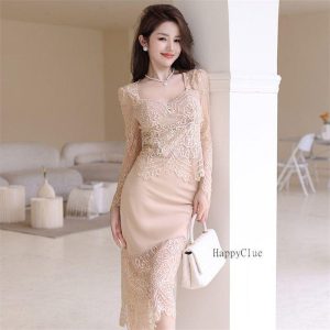 セットアップ おしゃれ 春秋 レディース 綺麗め 上品 スカートスーツ エレガント 優雅 お呼ばれ パーティー 二次会 長袖トップス&スカート レース 透け感 フォ