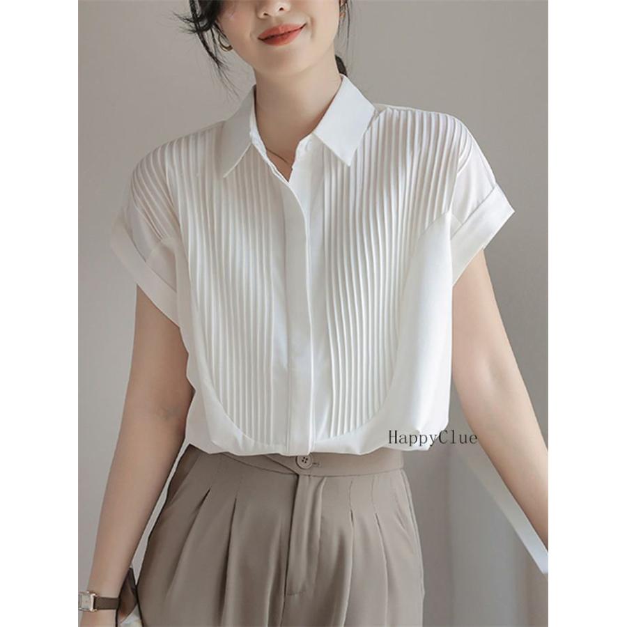 ブラウス シャツ 白シャツ レディース 半袖 春夏 夏 Yシャツ ワイシャツ トップス ミドル丈 フォーマル OL 通勤 オフィス 大人 レギュラー 事務服 30代40代50代 - 画像 (2)