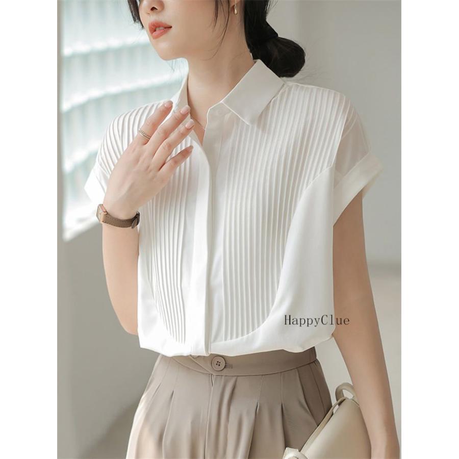 ブラウス シャツ 白シャツ レディース 半袖 春夏 夏 Yシャツ ワイシャツ トップス ミドル丈 フォーマル OL 通勤 オフィス 大人 レギュラー 事務服 30代40代50代 - 画像 (3)