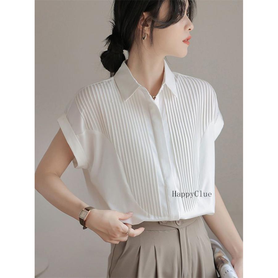 ブラウス シャツ 白シャツ レディース 半袖 春夏 夏 Yシャツ ワイシャツ トップス ミドル丈 フォーマル OL 通勤 オフィス 大人 レギュラー 事務服 30代40代50代 - 画像 (4)