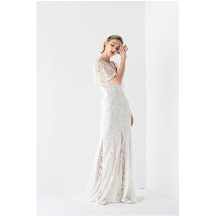 パーティードレス Vネック ウエディングドレス プリンセスライン 白ドレス レース 高品質 成人式ドレス 二次会ドレス フォーマル コンサート 演奏会 発表会 レデ - 画像 (2)