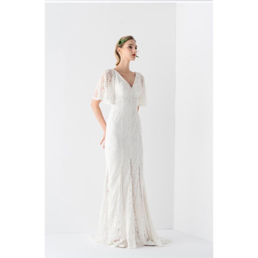 パーティードレス Vネック ウエディングドレス プリンセスライン 白ドレス レース 高品質 成人式ドレス 二次会ドレス フォーマル コンサート 演奏会 発表会 レデ - 画像 (3)