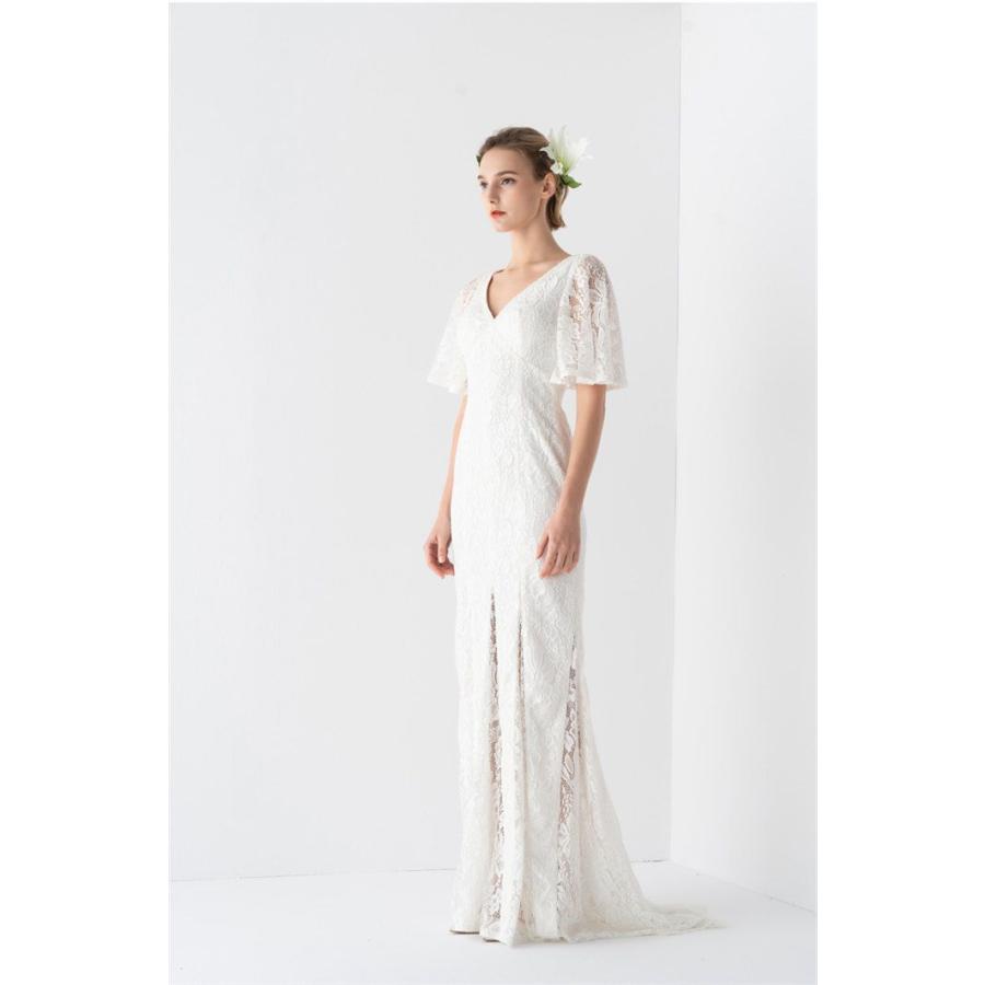 パーティードレス Vネック ウエディングドレス プリンセスライン 白ドレス レース 高品質 成人式ドレス 二次会ドレス フォーマル コンサート 演奏会 発表会 レデ - 画像 (4)