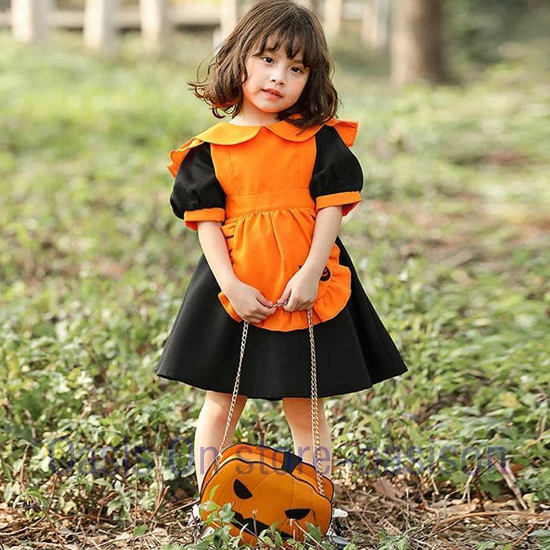 衣装 子供 女の子 コスプレ かぼちゃ 仮装 コスチューム 2点セット エプロンドレス ワンピース ドレス カチューシャ こども キッズ 子ども用 - 画像 (6)