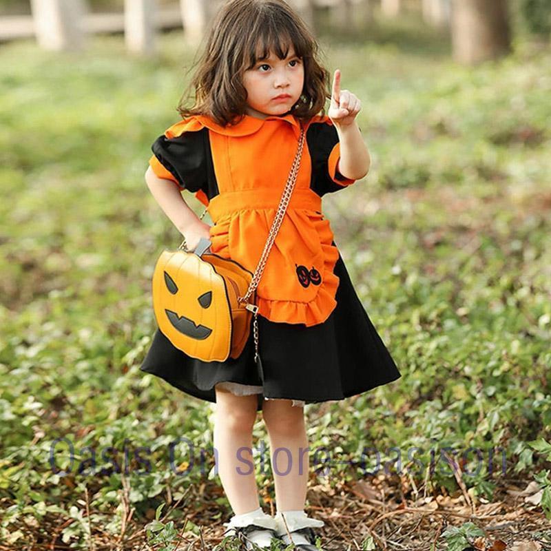 衣装 子供 女の子 コスプレ かぼちゃ 仮装 コスチューム 2点セット エプロンドレス ワンピース ドレス カチューシャ こども キッズ 子ども用 - 画像 (7)