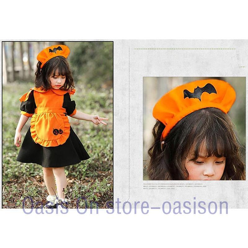 衣装 子供 女の子 コスプレ かぼちゃ 仮装 コスチューム 2点セット エプロンドレス ワンピース ドレス カチューシャ こども キッズ 子ども用 - 画像 (9)