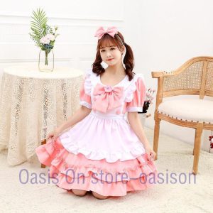 メイド コスプレ メイド服 コスチューム 衣装 仮装 ピンク 白 ワンピース 4点セット レディース ロングドレス パーティー変装 魔法使い ロリータ