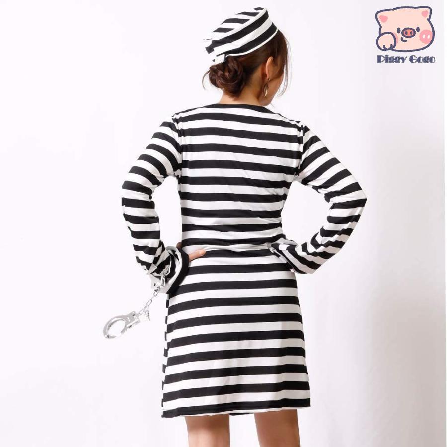 [セール」囚人服 コスチューム 囚人 仮装 手錠 セット メンズ 白黒 ボーダー 長袖 - 画像 (3)